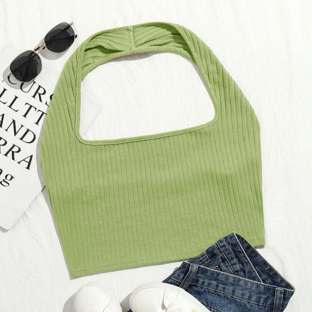 Shein Lime Green Cropped Halter Top - Size L